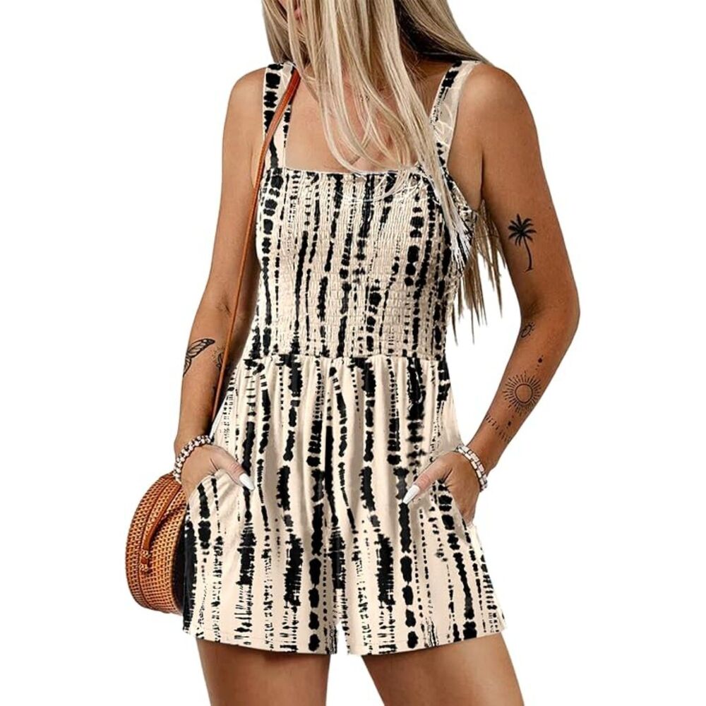Dokotoo Women's White Sleeveless Wide Leg Romper, Medium, 3I-211R011